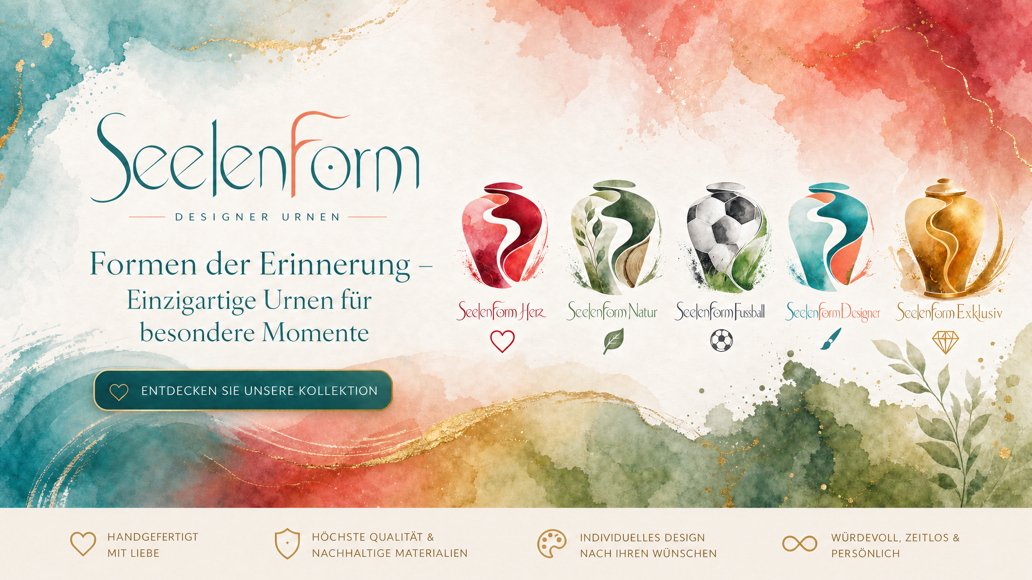 SeelenForm – Formen der Erinnerung. Die Kollektionen Herz, Natur, Fußball, Design und Exklusiv.